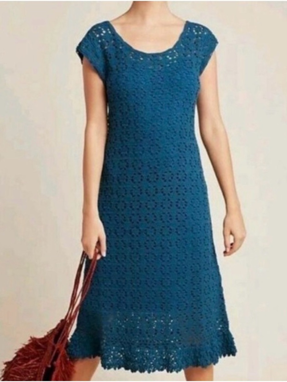 Anthropologie Teal Crochet Midi Dress